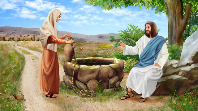 聰明的撒瑪利亞婦人,撒瑪利亞婦人與主耶穌在水井邊