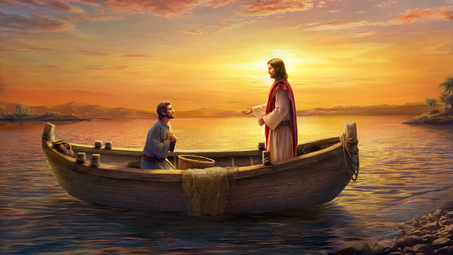 主耶稣与彼得在渔船上