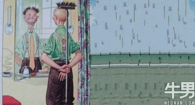 光頭,老人,鏡子,樂觀,微笑