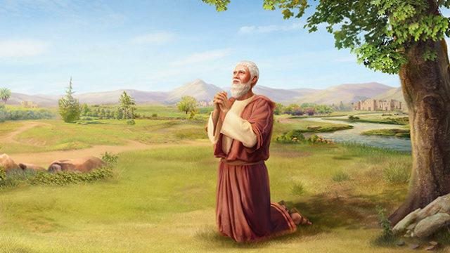 約伯在草原上禱告，約伯的信心