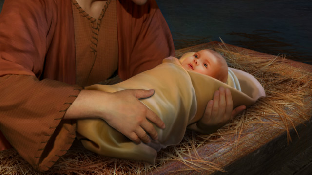 瑪麗亞抱著剛降生的主耶穌